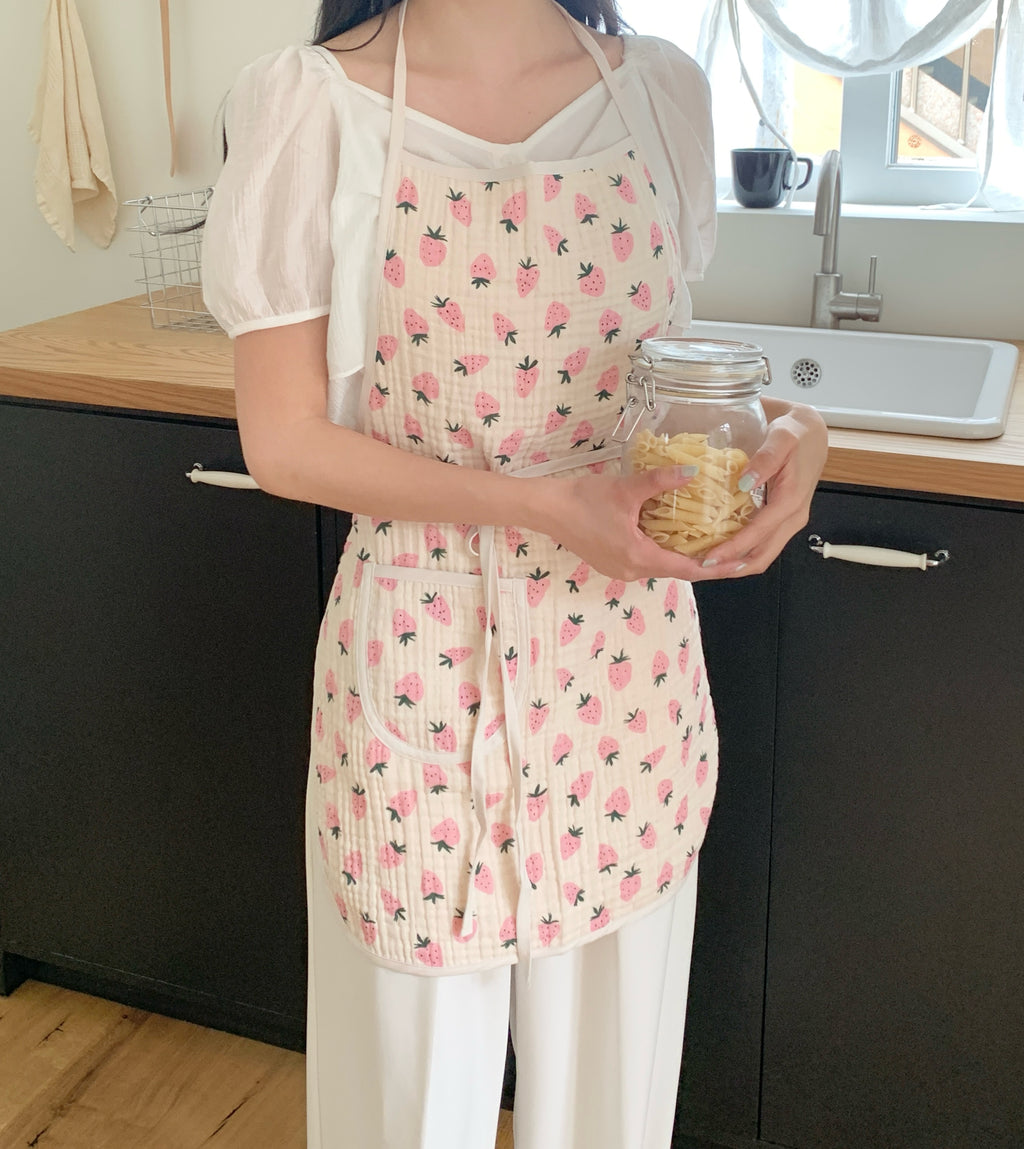 Little Strawberry Bib Apron:Pink