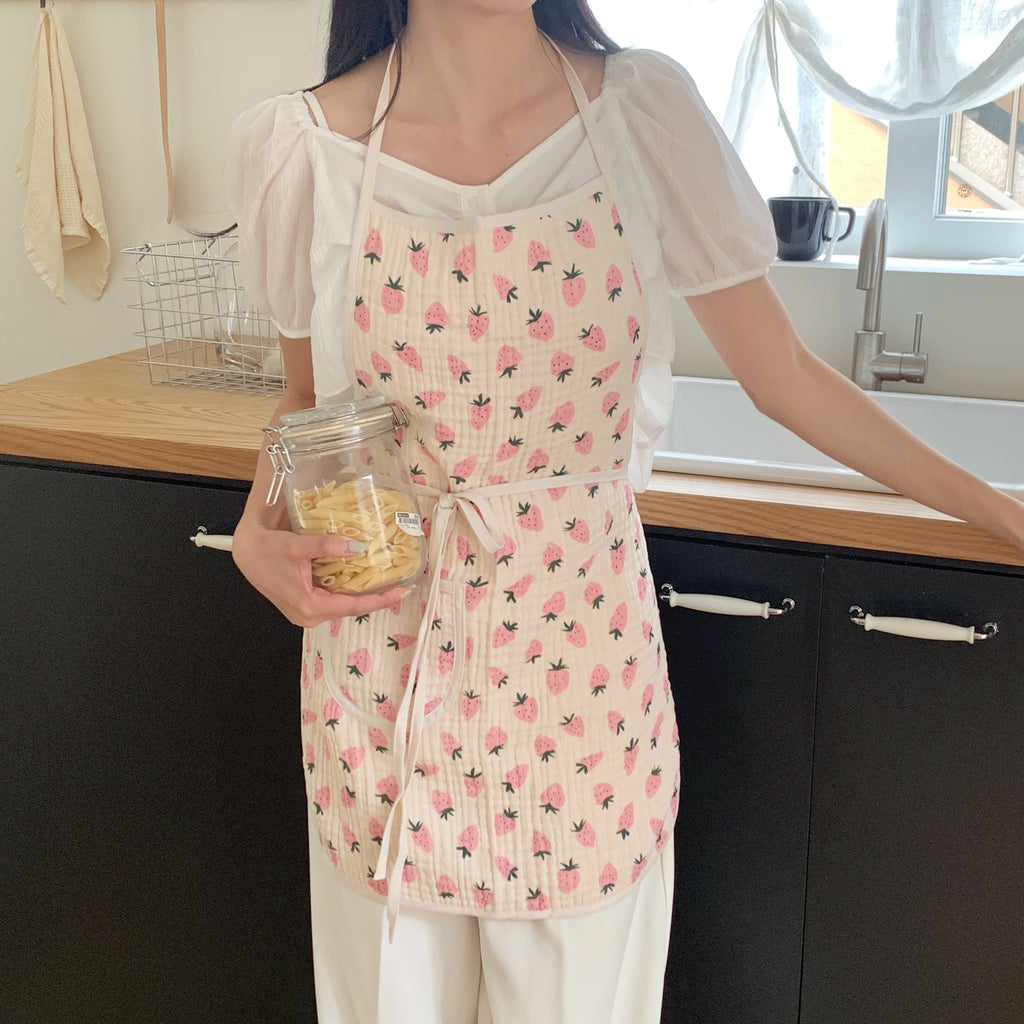 Little Strawberry Bib Apron:Pink