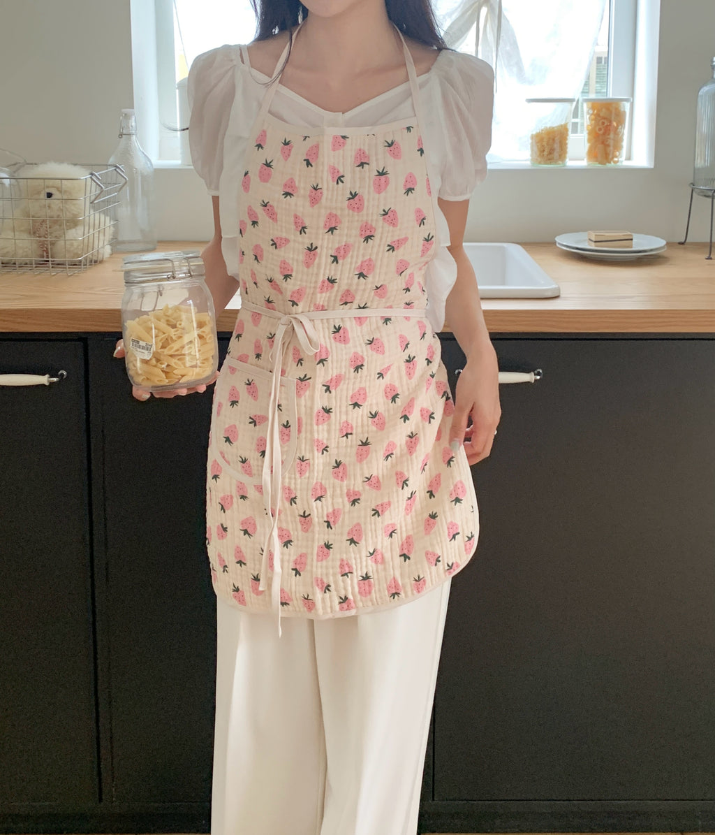 Little Strawberry Bib Apron:Pink