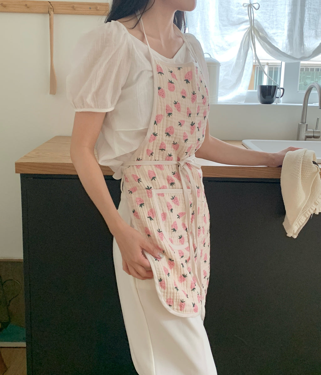 Little Strawberry Bib Apron:Pink
